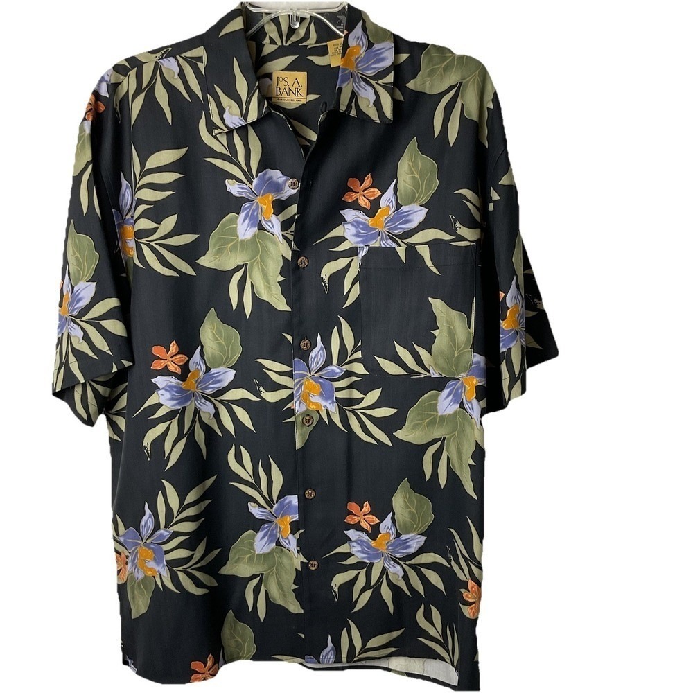 mens Hawaiian short sleeve 100% silk shirt black size Medium summer cruise